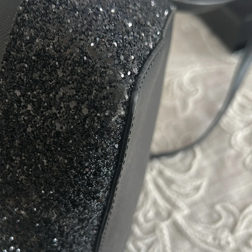 Kate Spade NY Black Greta Court Glitter & Staffiano  Satchel Bag